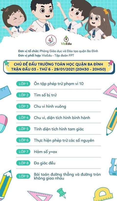 Ban tổ chức thông báo đến các đấu sĩ nhỏ trường THCS Nguyễn Trãi chủ đề vòng 3 cuộc thi Đấu trường Toán học