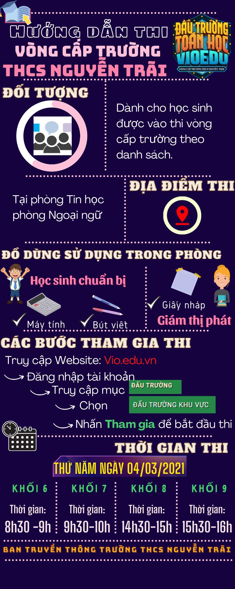 Infographic: Thông tin cuộc thi Đấu trường Toán học (vòng thi cấp trường) ngày 04/03
