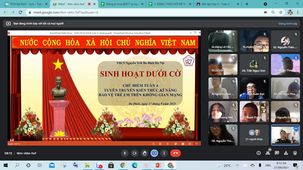 Sinh hoạt dưới cờ trường THCS Nguyễn Trãi -  Chủ đề "Tuyên truyền tìm hiểu kiến thức kĩ năng bảo vệ trẻ em trên không gian mạng"