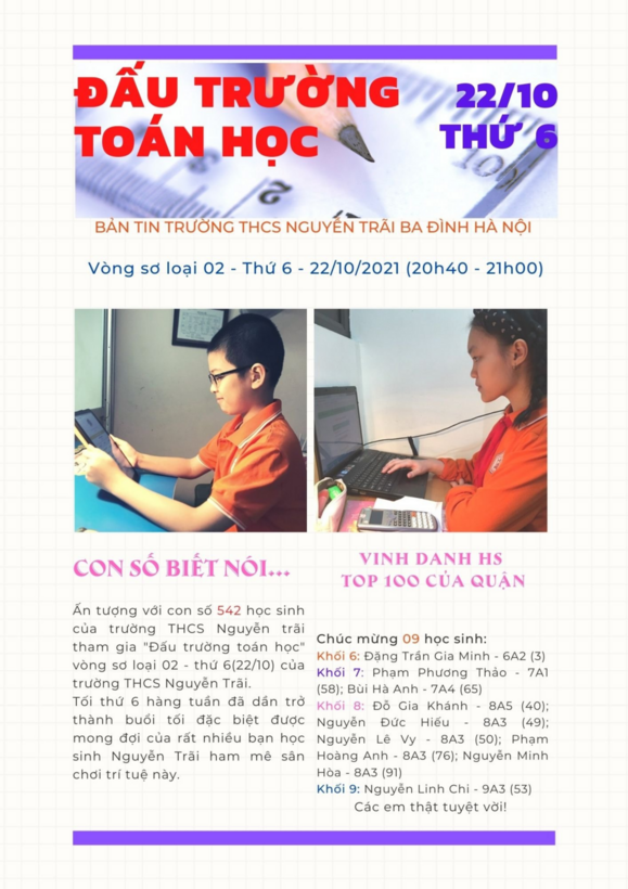 Đấu trường Toán học quận Ba Đình - Vòng sơ loại 02