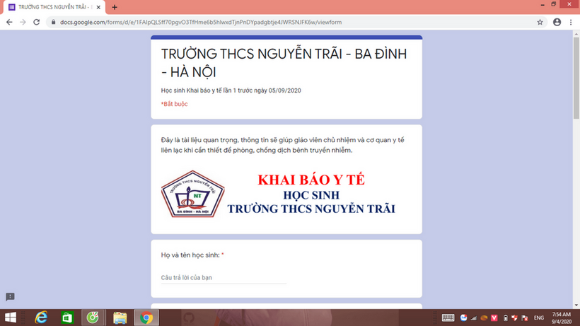 Trường THCS Nguyễn Trãi hướng dẫn khai báo y tế trước thềm năm học mới