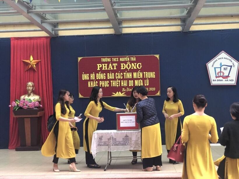 Trường THCS Nguyễn Trãi hướng về miền Trung thân yêu