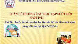 Phát biểu của cô giáo Lê Hoàn Châu - Hiệu trưởng trường THCS Nguyễn Trãi phát động Tuần lễ hưởng ứng học tập suốt đời năm 2021