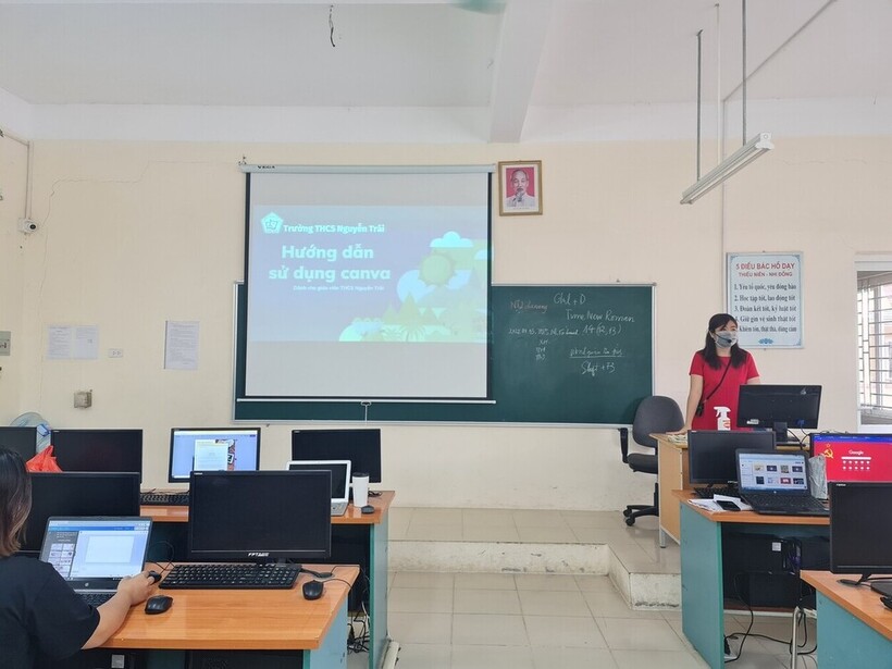 Trường THCS Nguyễn Trãi: Bồi dưỡng giáo viên về trình bày văn bản và thiết kế, sử dụng Canvas