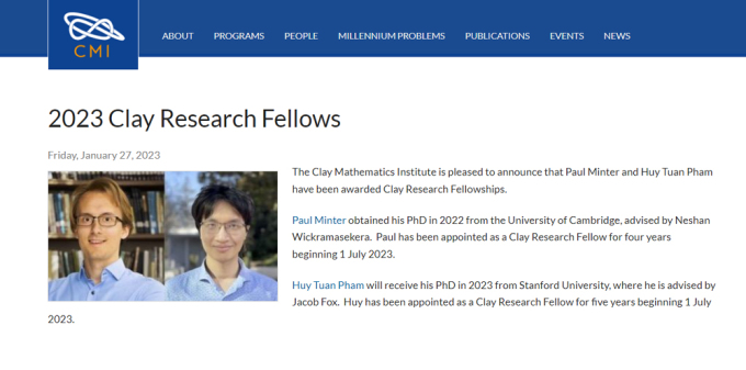 Chàng trai vàng Toán học giành học bổng Clay