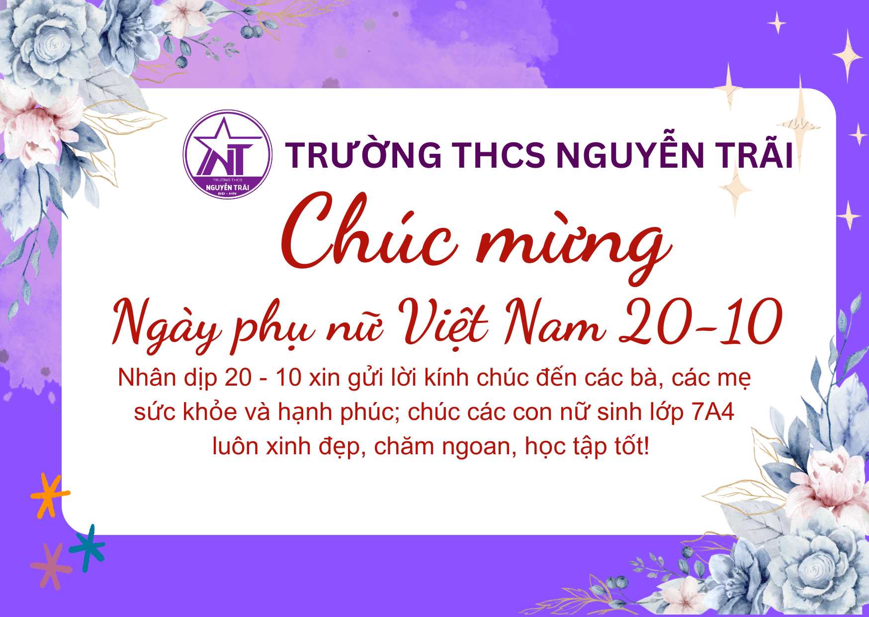 Hoạt động trải nghiệm ý nghĩa nhân dịp ngày Phụ Nữ Việt Nam 20/10  của học sinh lớp 7A4 trường THCS Nguyễn Trãi