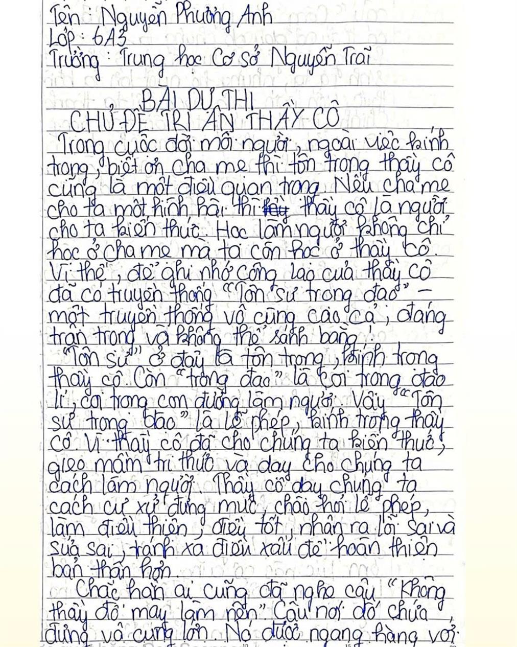 Bài dự thi Cuộc thi "Em là phóng viên nhí triển vọng" - Học sinh Nguyễn Phương Anh lớp 6A3