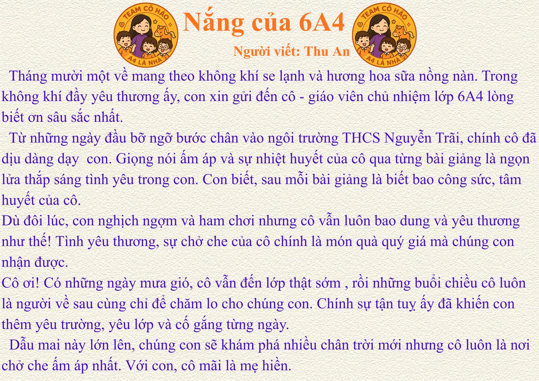 Bài dự thi Cuộc thi "Em là phóng viên nhí triển vọng" - Học sinh Nguyễn Thu An lớp 6A4