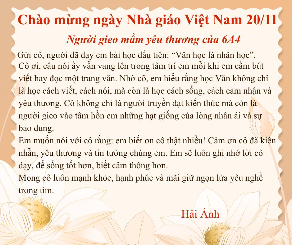 Bài dự thi Cuộc thi "Em là phóng viên nhí triển vọng" - Học sinh Nguyễn Hà Hải Ánh lớp 6A4