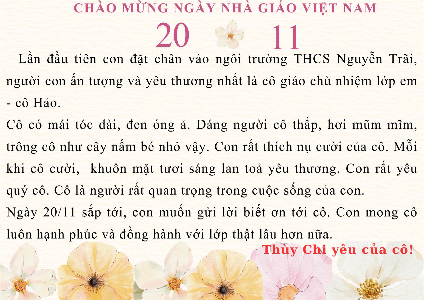 Bài dự thi Cuộc thi "Em là phóng viên nhí triển vọng" - Học sinh Lê Thùy Chi lớp 6A4