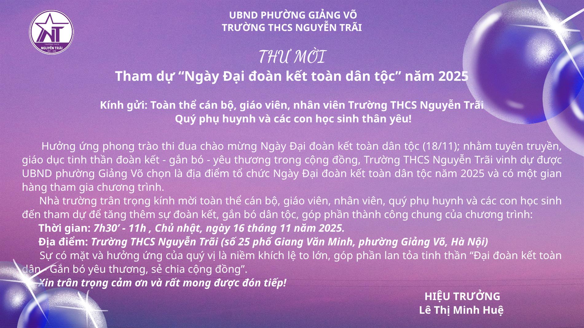 Thư mời tham dự "Ngày Đại đoàn kết toàn dân tộc" năm 2025