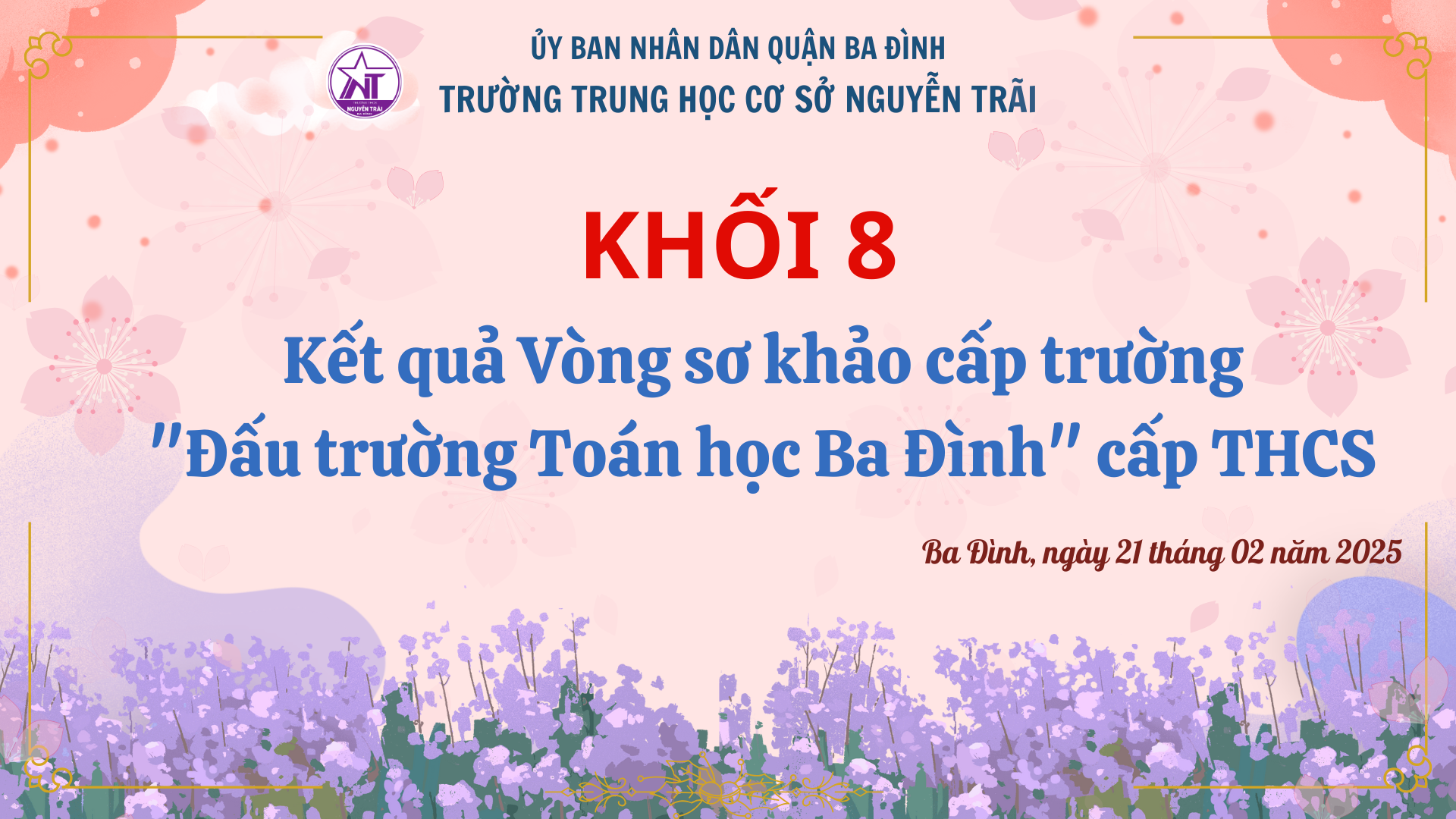 Kết quả Vòng sơ khảo cấp trường "Đấu trường Toán học Ba Đình" cấp THCS khối 8