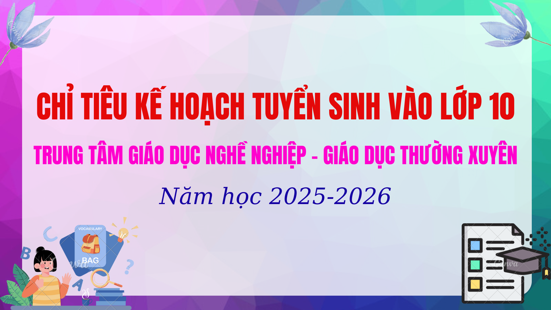 Quyết định về việc giao chỉ tiêu kế hoạch tuyển sinh vào lớp 10 cho các trung tâm giáo dục nghề nghiệp - giáo dục thường xuyên năm học 2025-2026