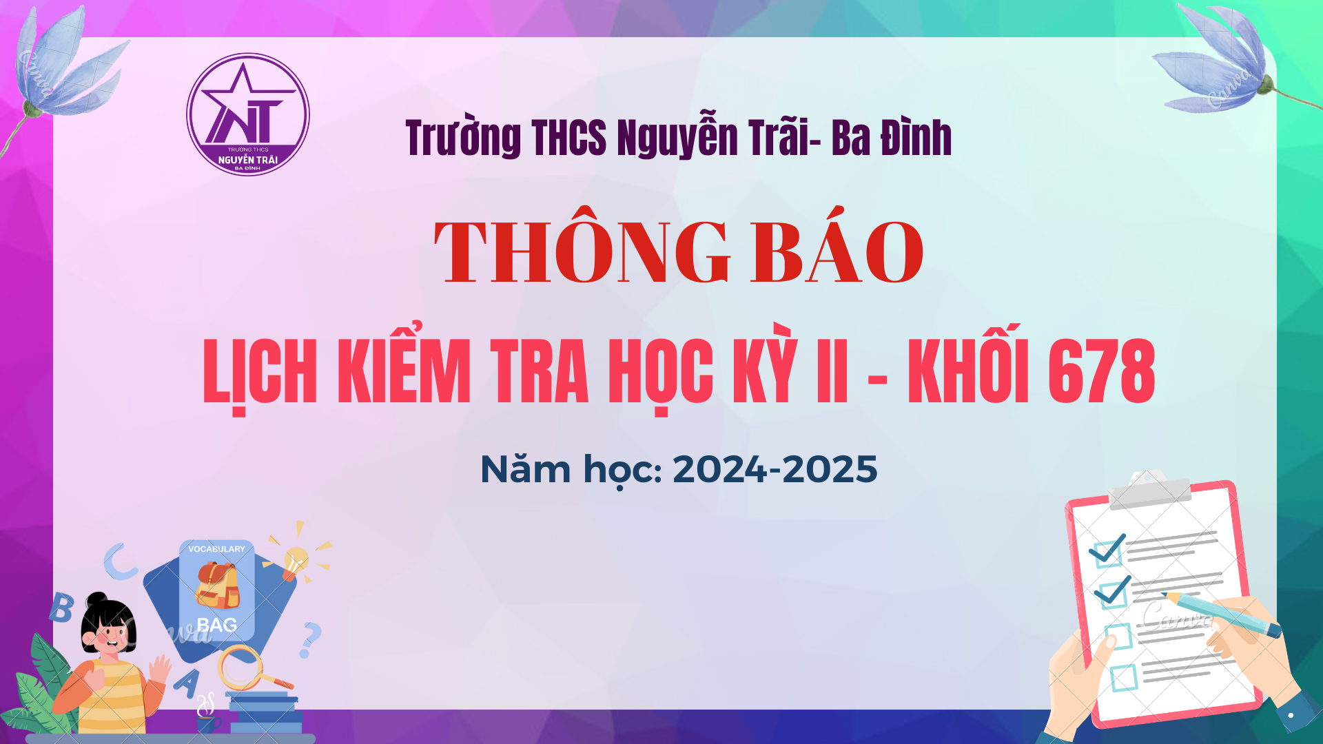 Lịch kiểm tra học kì II - khối 678 năm học 2024 - 2025