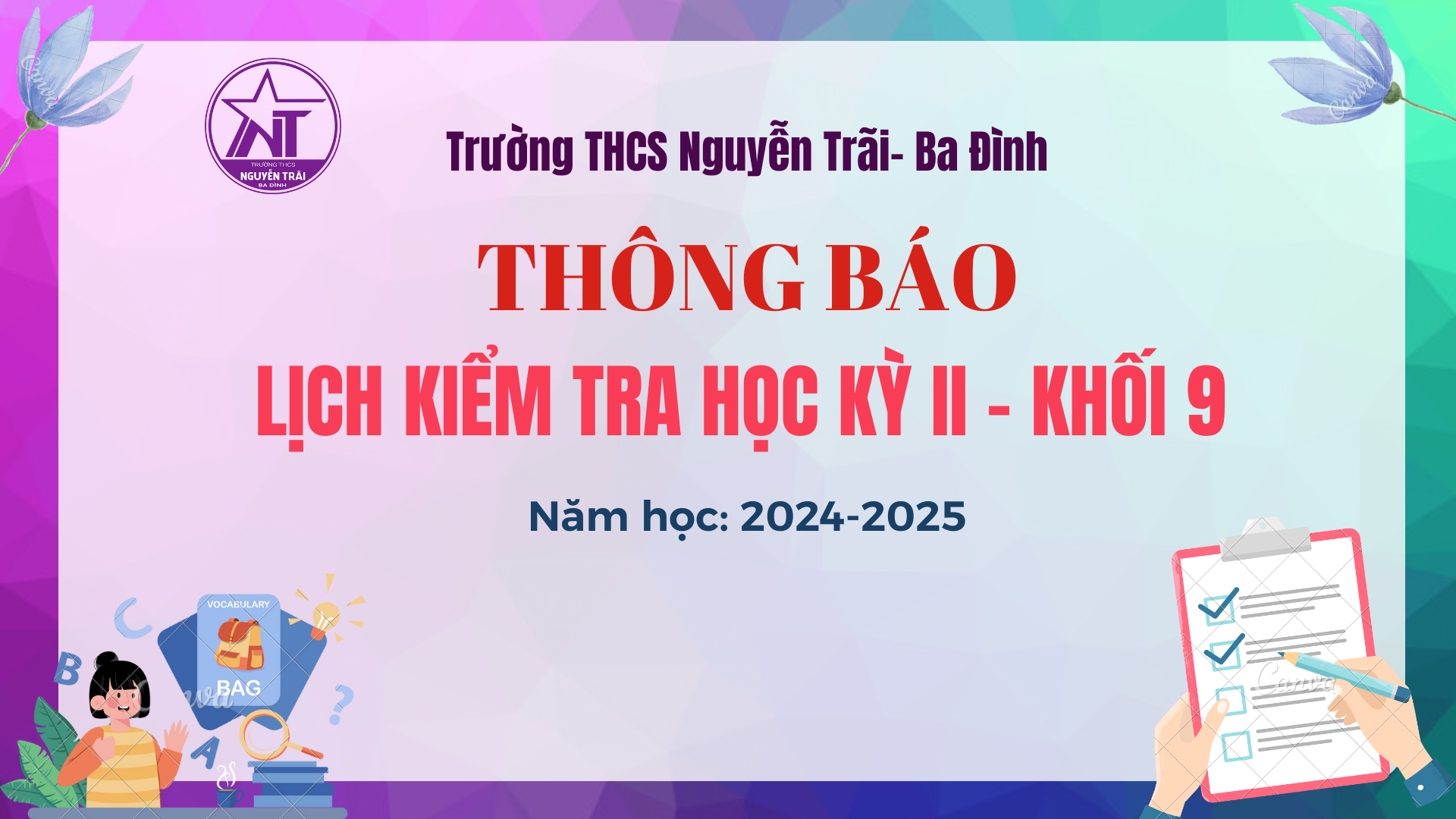 Lịch kiểm tra học kì II - khối 9 năm học 2024 - 2025