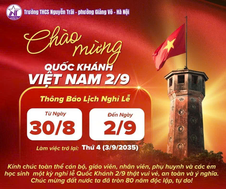 Thông báo lịch nghỉ lễ Quốc khánh 2/9