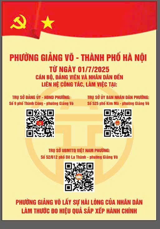 Địa chỉ làm việc tại các trụ sở của phường Giảng Võ - thành phố Hà Nội