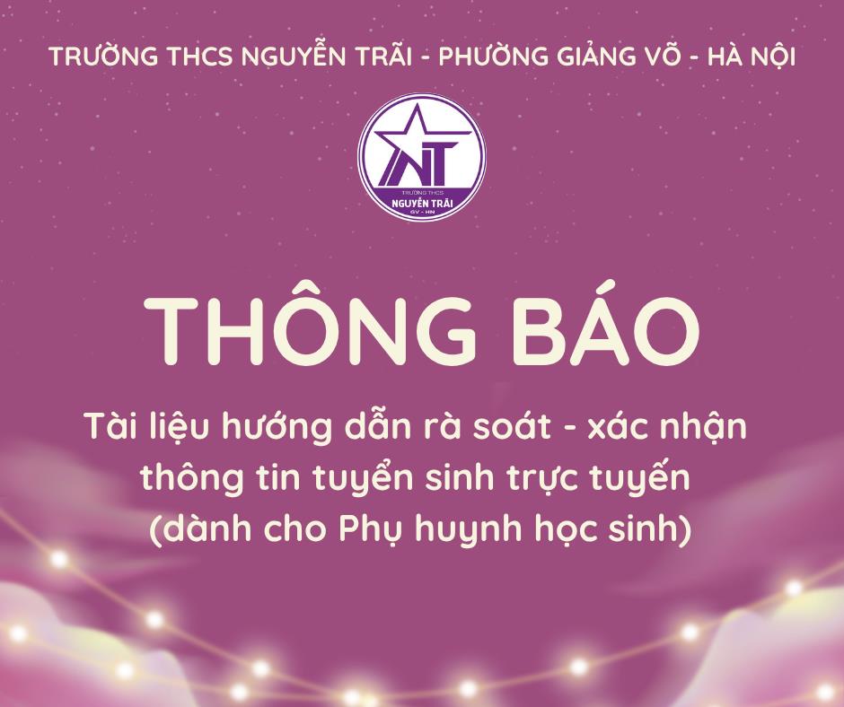 Tài liệu hướng dẫn rà soát - xác nhận  thông tin tuyển sinh trực tuyến (dành cho Phụ huynh học sinh)