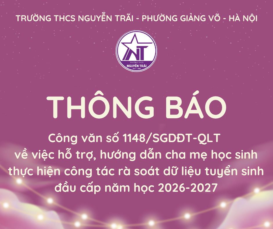 Công văn số 1148/SGDĐT-QLT  về việc hỗ trợ, hướng dẫn cha mẹ học sinh thực hiện công tác rà soát dữ liệu tuyển sinh đầu cấp năm học 2026-2027